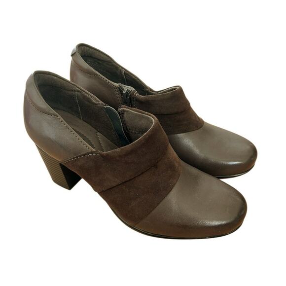 Clarks Bendables Brown Leather Promise Josie Booties Sz 7 - Picture 1 of 8